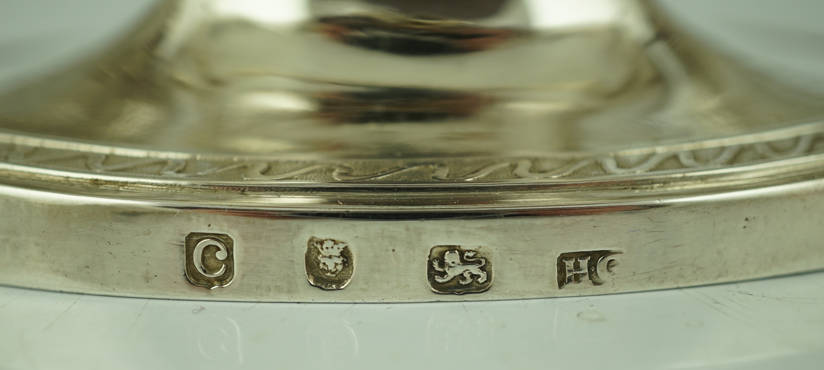 A good set of four George III silver oval pedestal sauce tureen's and covers
